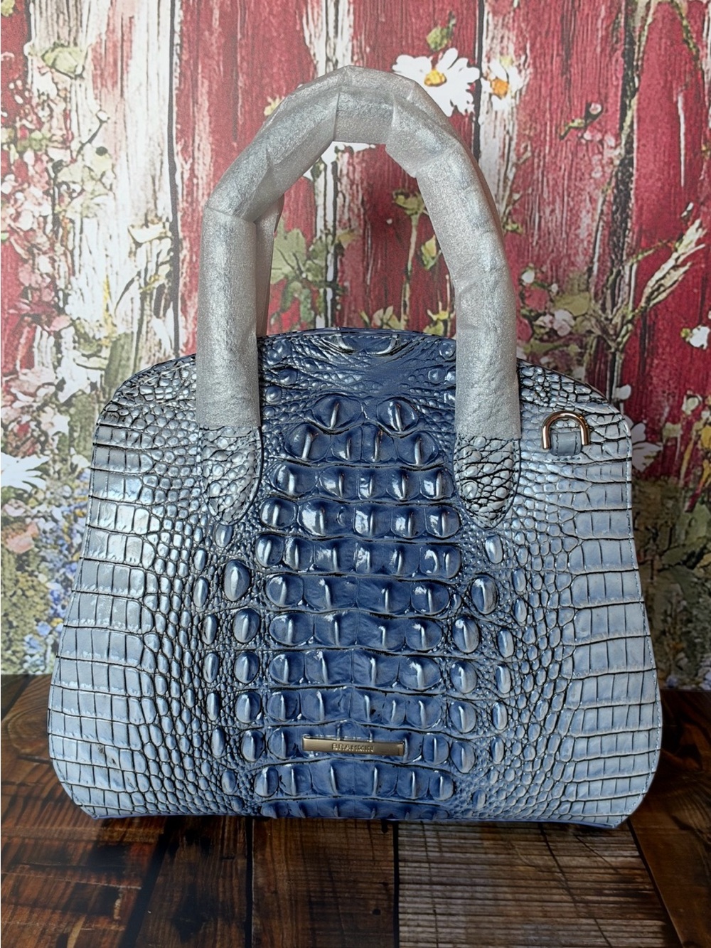 Brahmin Rosetta Bellbottom Blue Ombre Leather Satchel NWT